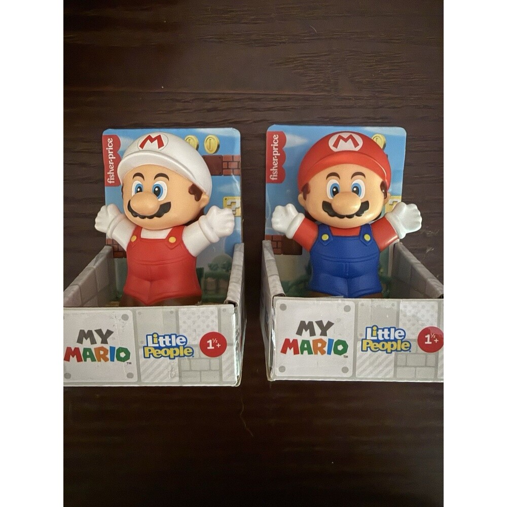2 NEW Fisher Price Little People Figure My Mario Super Fire Red & Mario